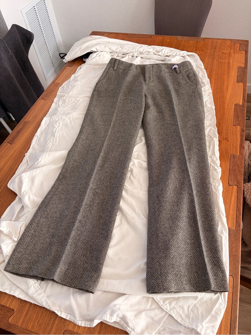 Banana Republic Wool Gray Herringbone Wide-Leg Dress Pants